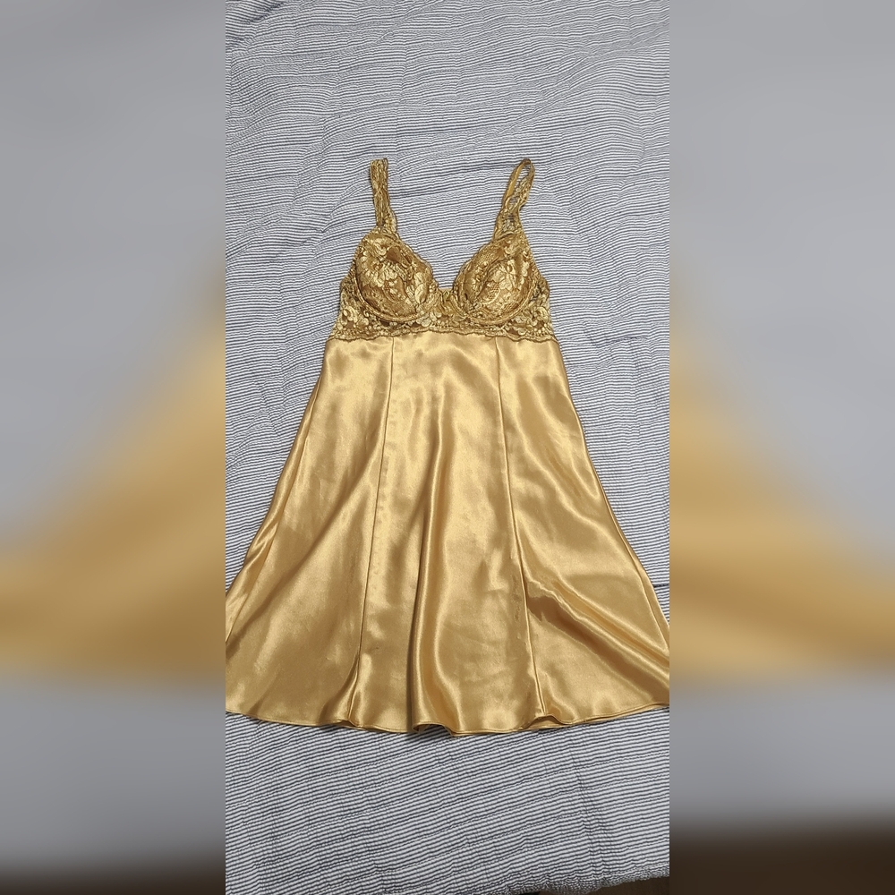 Elegant Gold Lace Satin Nightgown